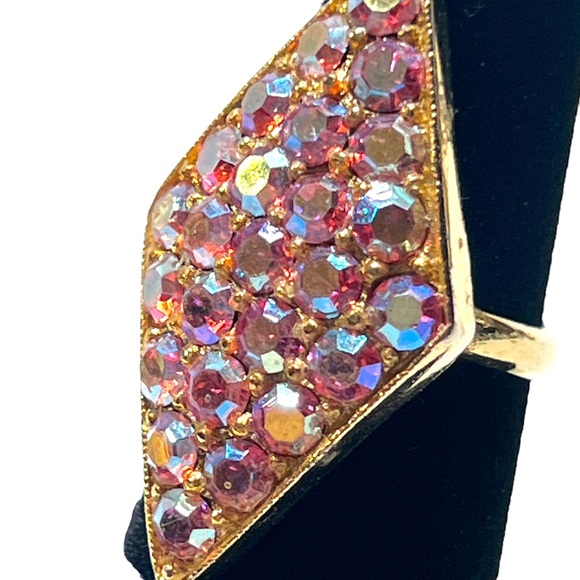 RARE VINTAGE 1950s PINK RHINESTONES Cocktail Ring JUDY LEE JEWELRY - Picture 4 of 15